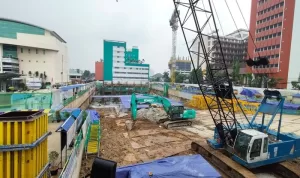 Progress pembangunan pondasi bangunan RS Harapan Kita - Tokushukai